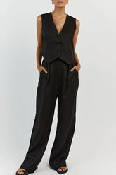 Casual Simplicity Solid Buckle V Neck Sleeveless Two Pieces(6 Colors)